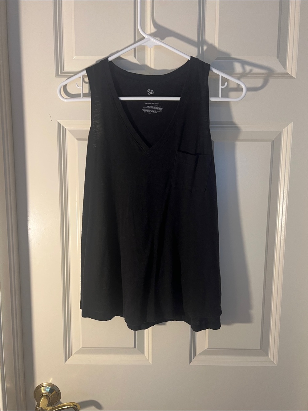 SO Black V-Neck Sleeveless Tank with Pocket